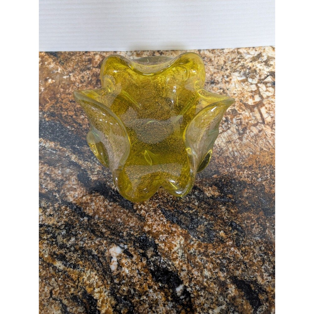 Murano Glass/ Yellowish, Chartreuse/ Controlled Bubbles/ Ashtray or Cigar Tray